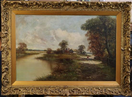 Henry H. Parker (1858-1930) Thatched cottage, River Severn near Worcester 20 x 30in.